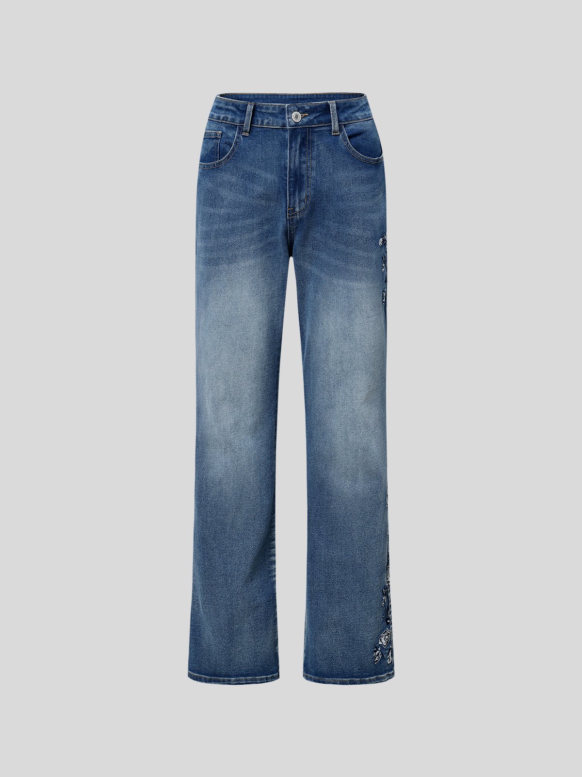 Lässig Bestickt Geblümt Denim Jeans