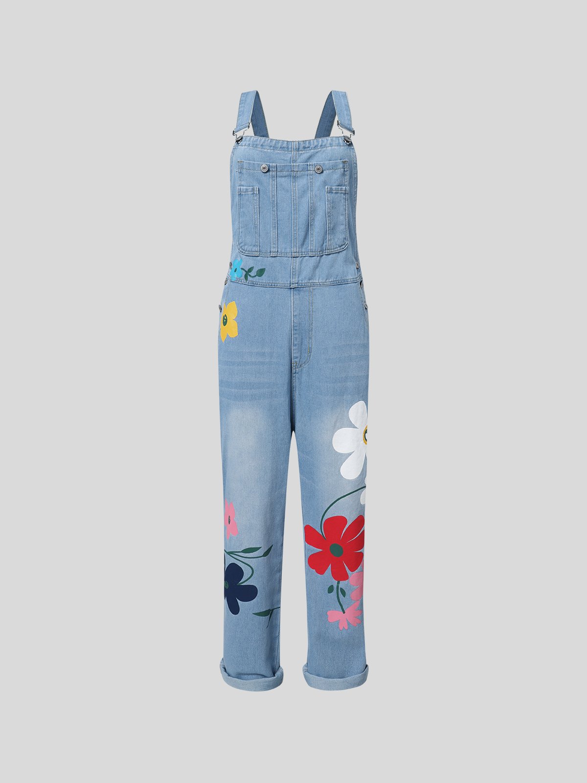 Modetalente Denim Jumpsuit Damen Casual Blumenprint Jumpsuits