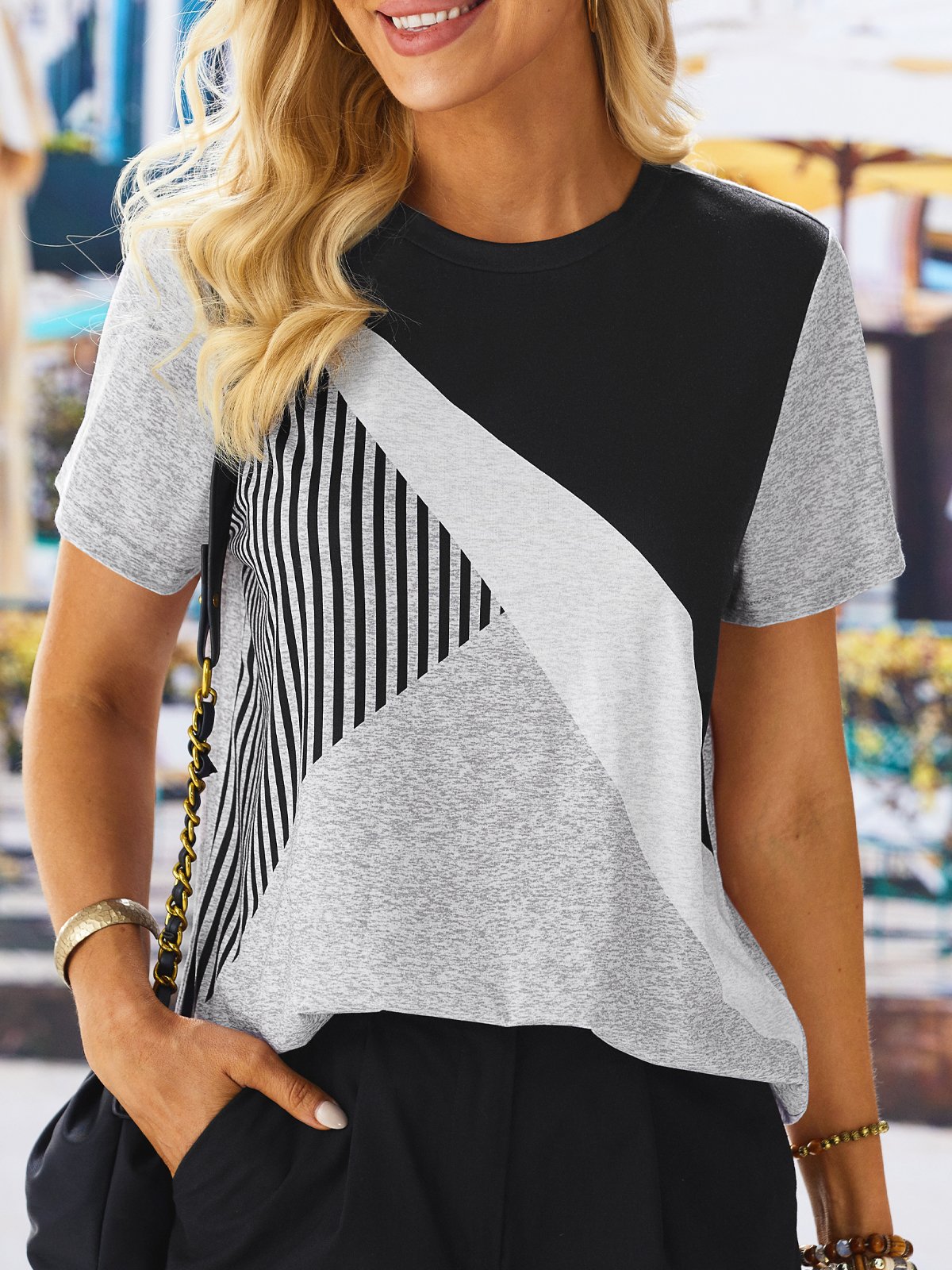 Jersey Lässig Gestreift T-Shirt