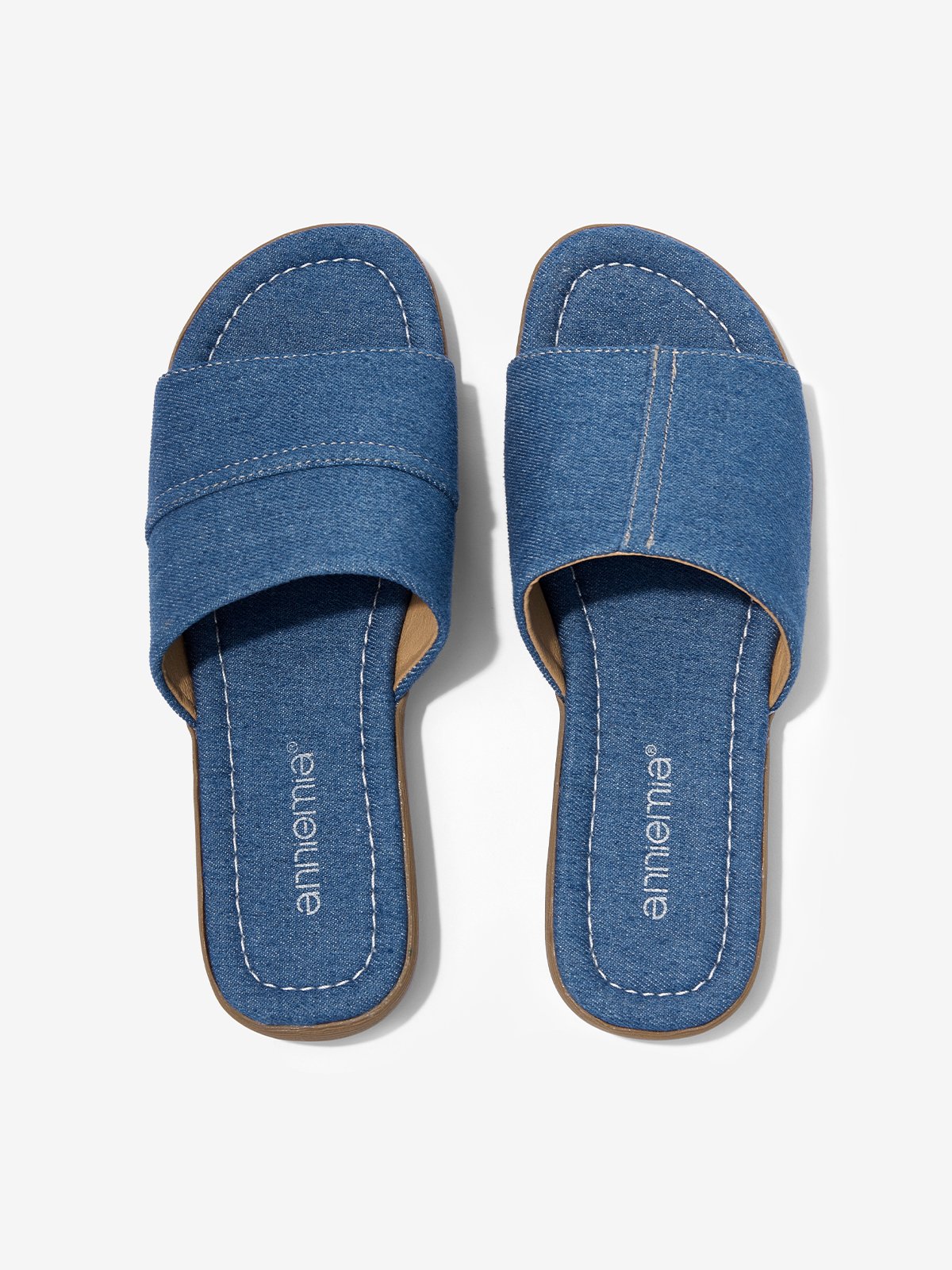 Blau Denim Patchwork Design Flach Pantolette