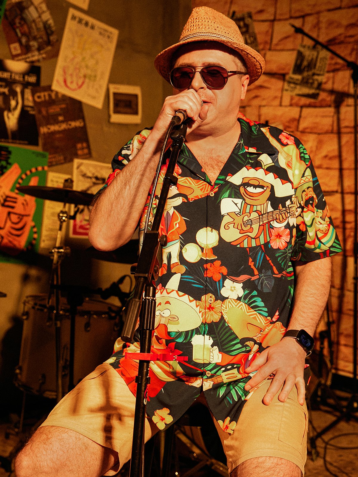 Mexikaner Kultur Sombrero Gitarre Bier Kurzarm Aloha Bluse