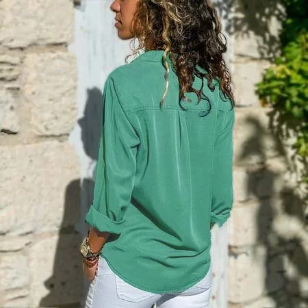 Einfarbige Geknöpfte Bluse mit Taschen