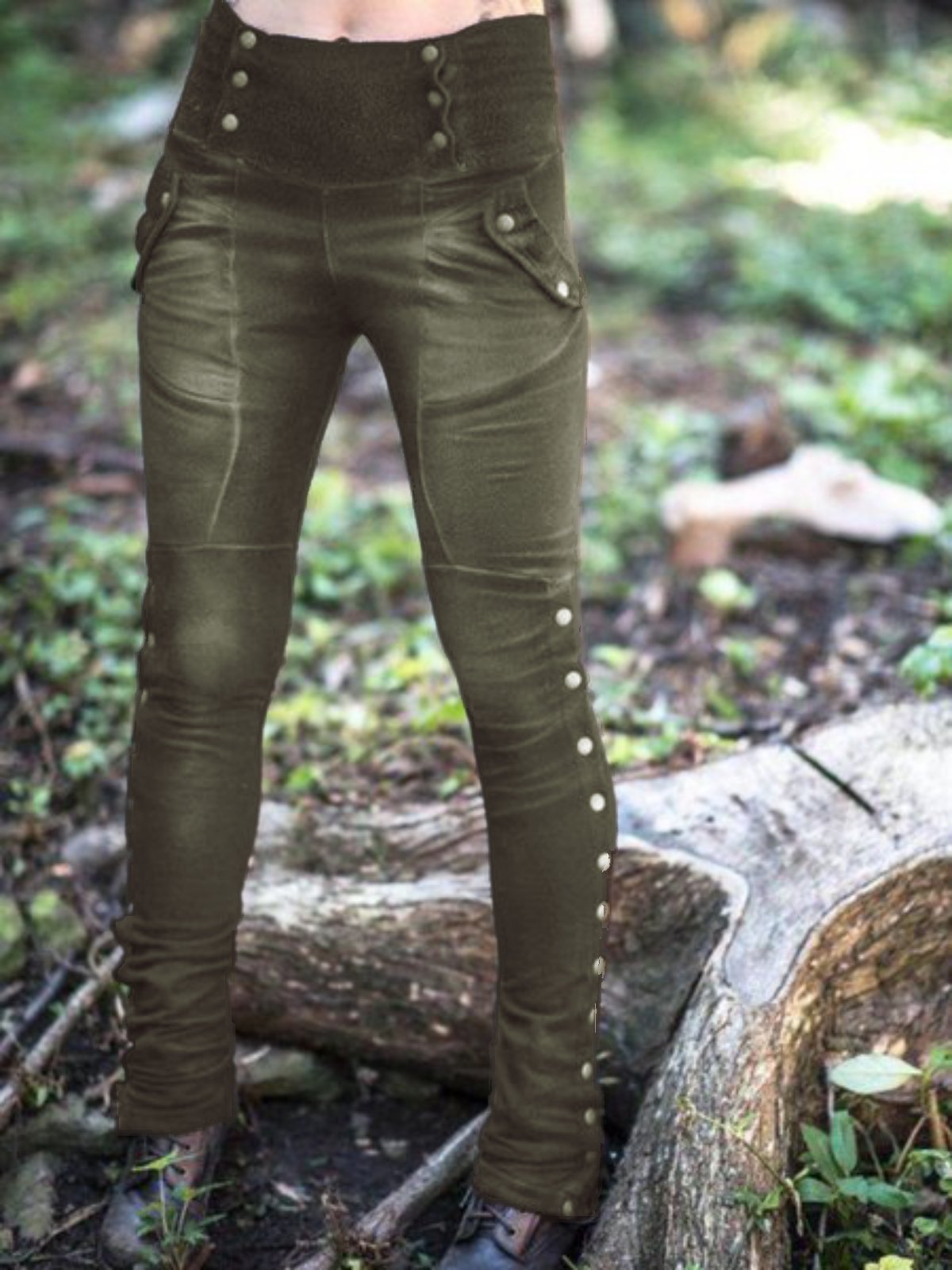Lässige Einfarbige Leggings damen Baumwolle mit Taschen
