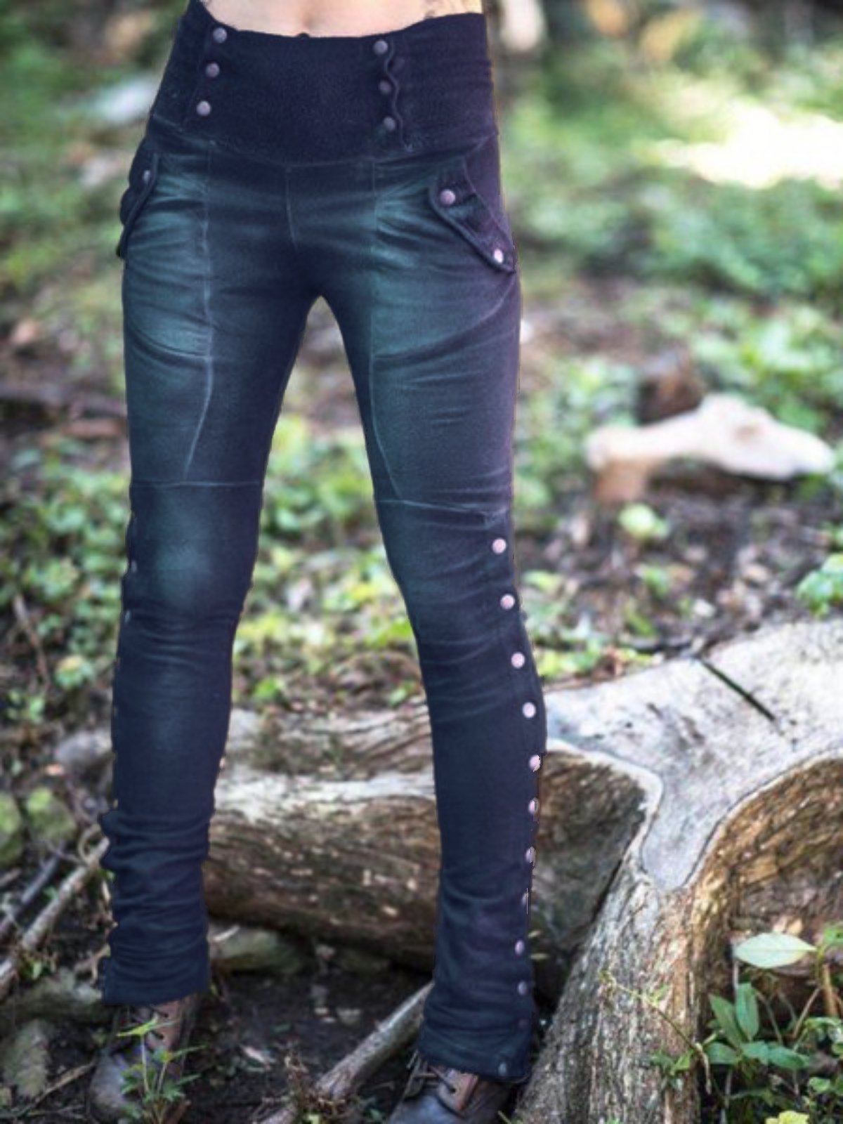 Lässige Einfarbige Leggings damen Baumwolle mit Taschen