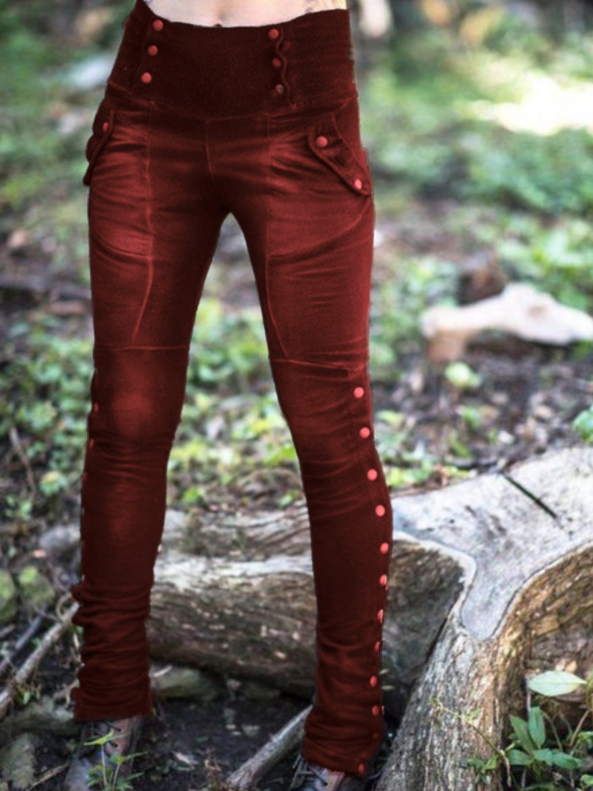 Lässige Einfarbige Leggings damen Baumwolle mit Taschen