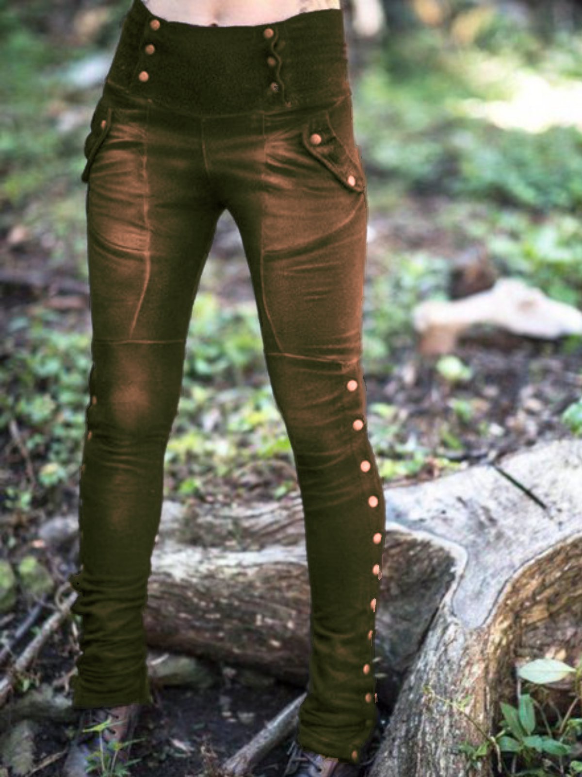 Lässige Einfarbige Leggings damen Baumwolle mit Taschen