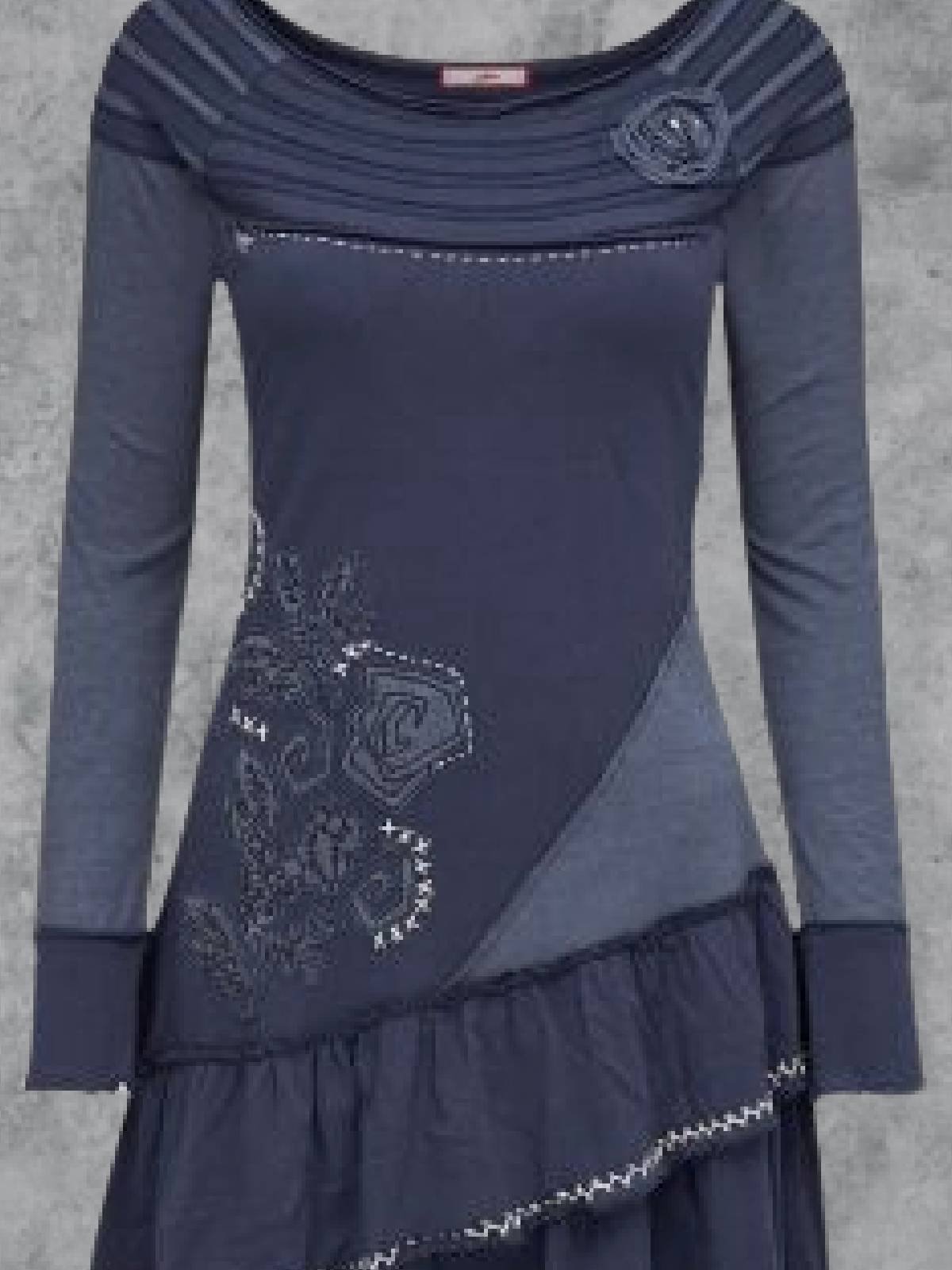 Rundhals Lässig Kleider Vintage Baumwollgemisch Kleider