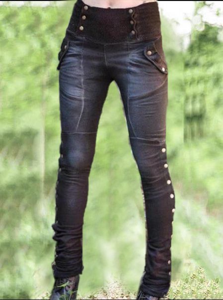 Lässige Einfarbige Leggings damen Baumwolle mit Taschen