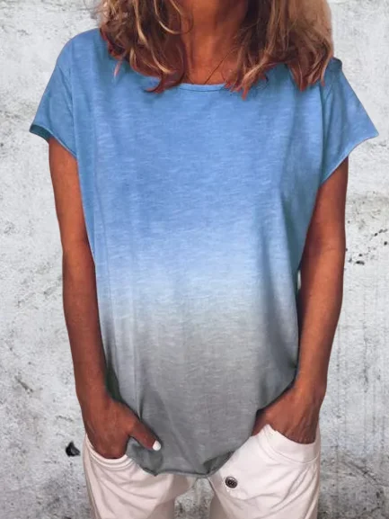 Modetalente damenbekleidung Lässiges Abstufung Rundhals T-Shirt mit Kurzarm