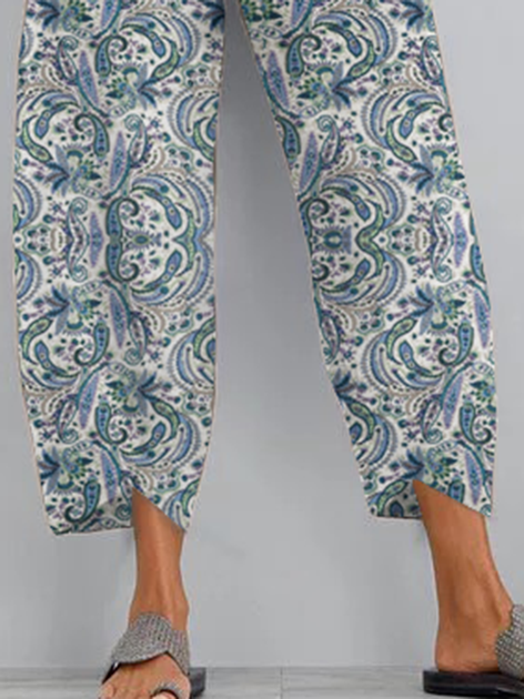 Blau Normal Lässig Paisley Baumwolle Hosen