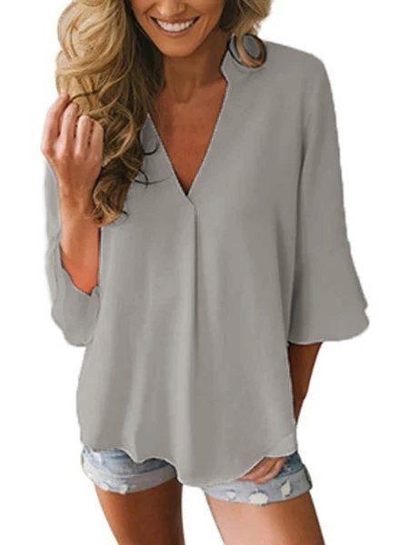 Damen Bluse 3/4 Ärmel mit V-Ausschnitt