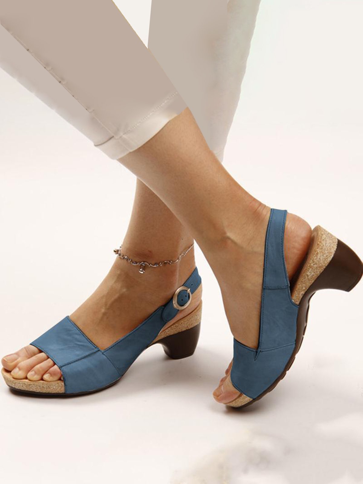 Retro Unifarben Einfach Offen Sandalen mit klobigem Absatz