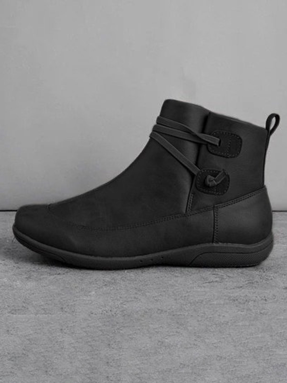 Winterstiefel Damen Geflochtener Riemen Flache PU Stiefelette