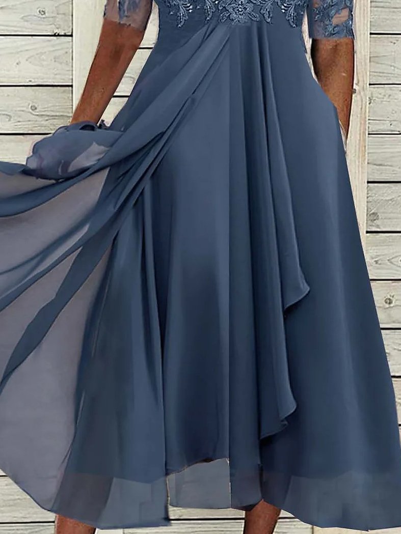 Unifarben Regelmäßige Passform Freizeitkleid