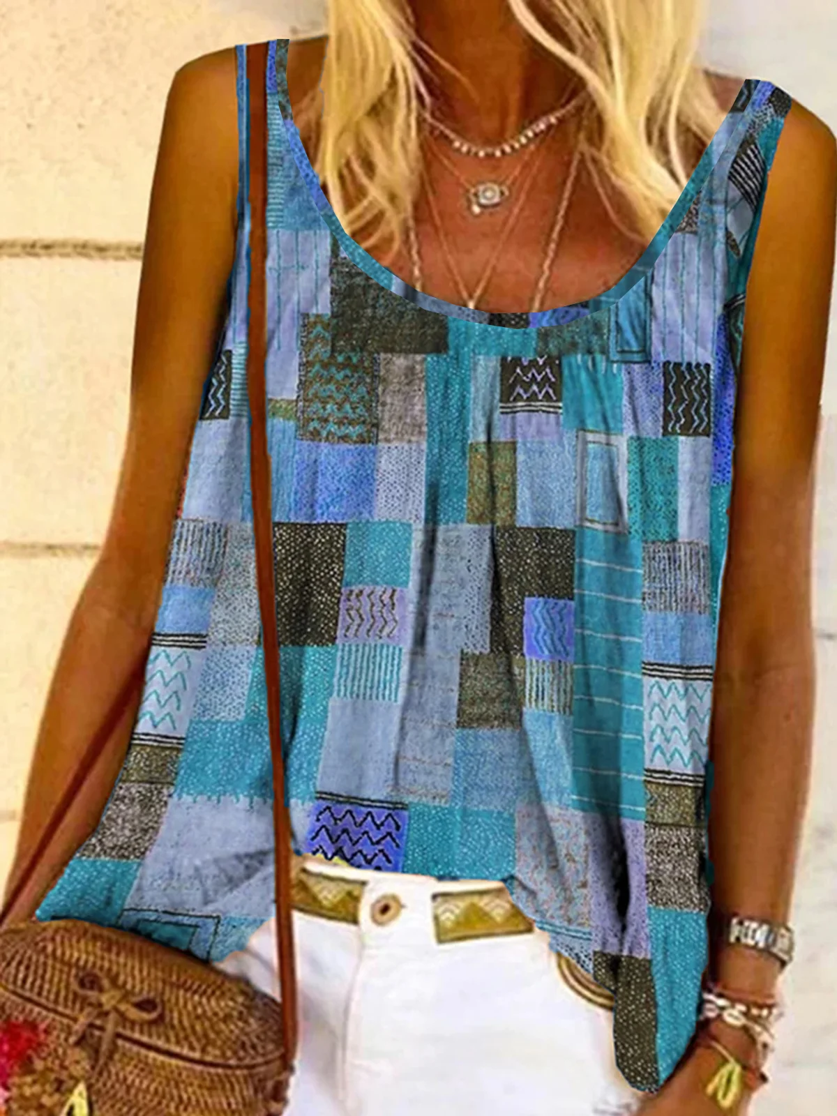 Lässig Ärmellos Rundhals Print Tanktop Oberteile Westen
