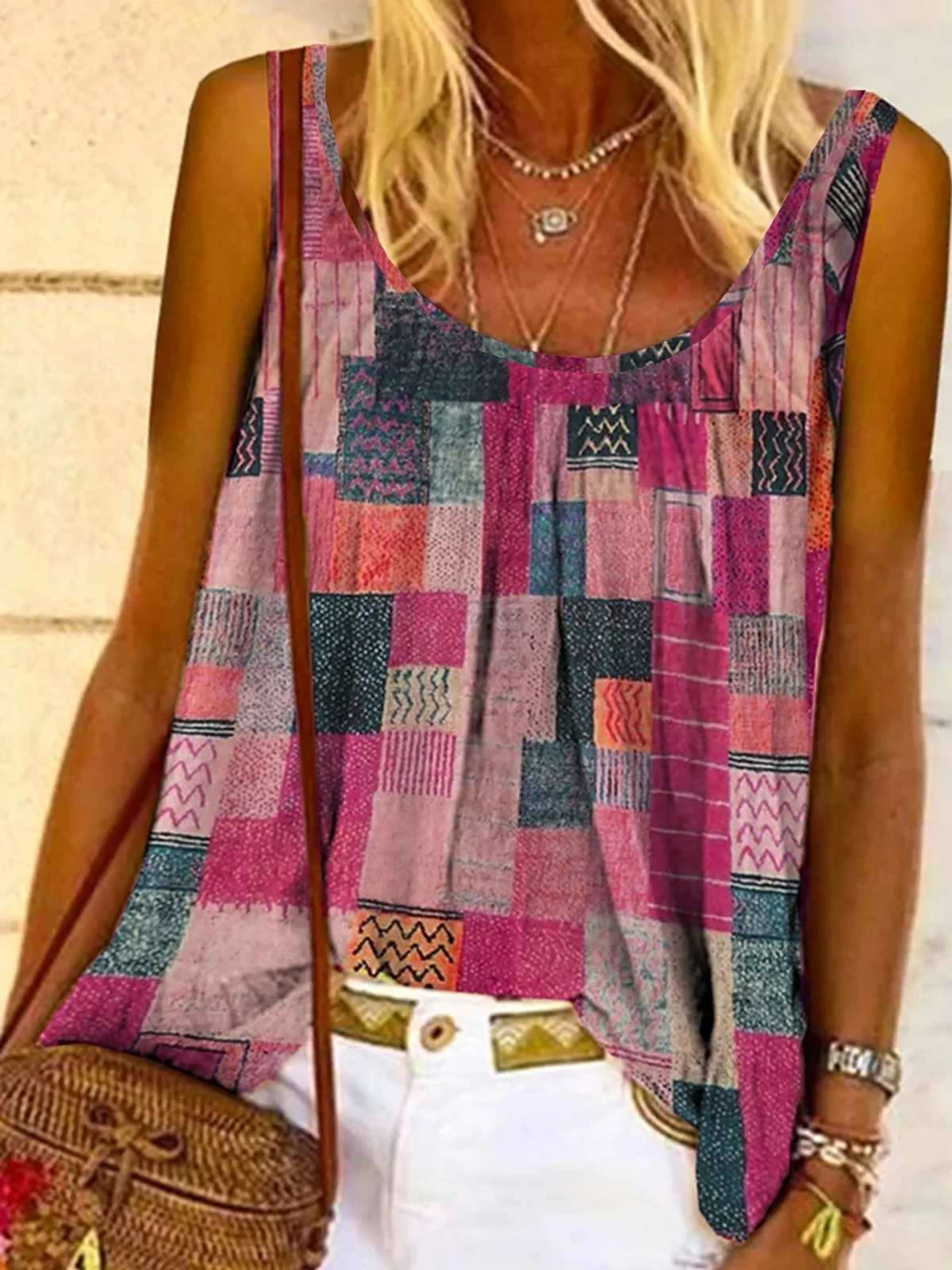 Lässig Ärmellos Rundhals Print Tanktop Oberteile Westen