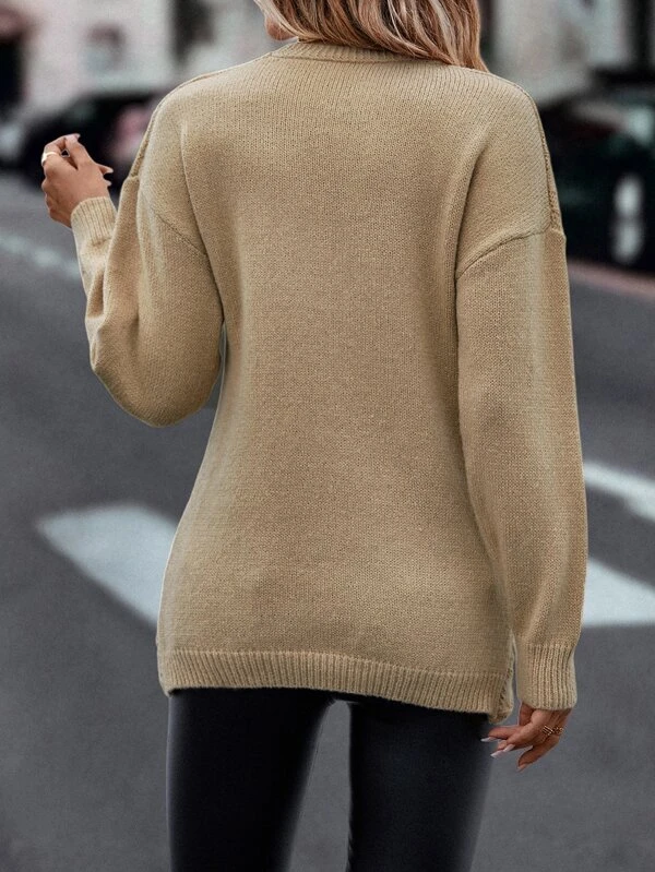 Unifarben Weit Lässig Pullover
