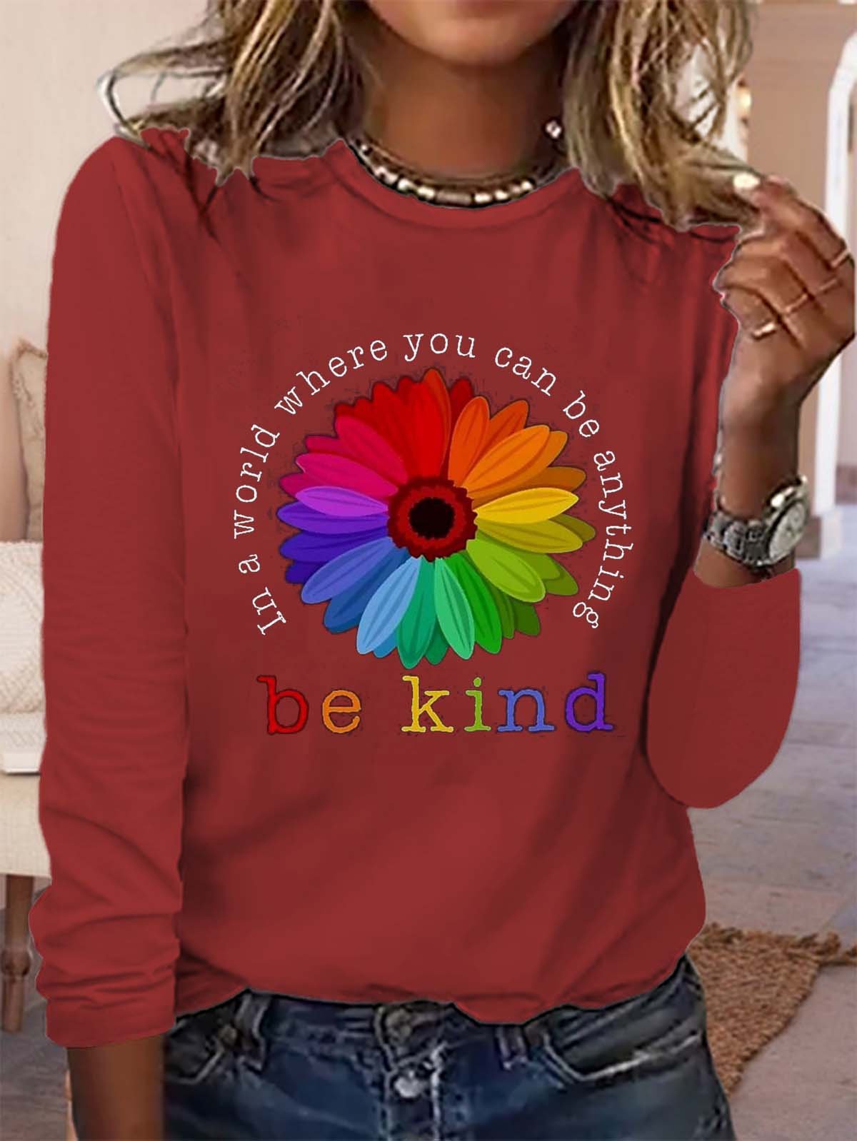 Sonnenblume Rundhals Weit T-Bluse
