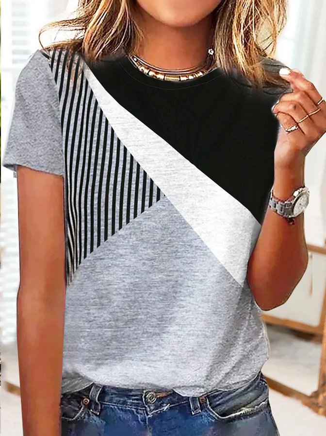 Jersey Lässig Gestreift T-Shirt