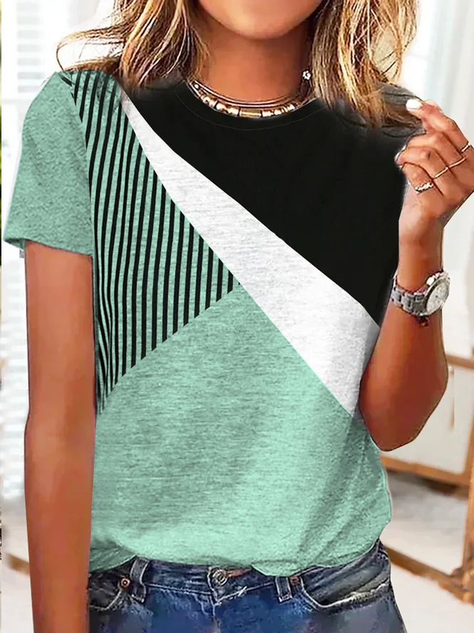 Jersey Lässig Gestreift T-Shirt
