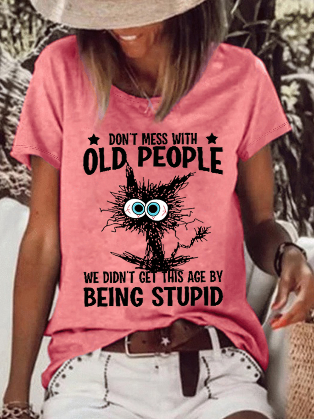 Damen Lustig Katze nicht Chaos Mit alt Menschen Wir Nicht erhalten diese Alter durch Sein Dumm Lässig Weit T-Shirt