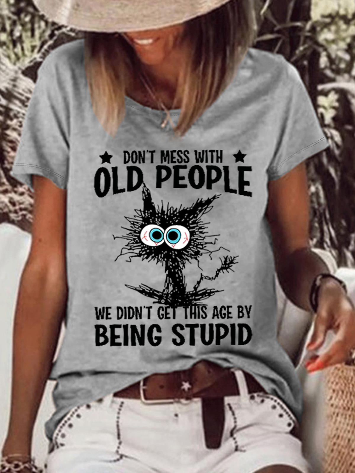 Damen Lustig Katze nicht Chaos Mit alt Menschen Wir Nicht erhalten diese Alter durch Sein Dumm Lässig Weit T-Shirt