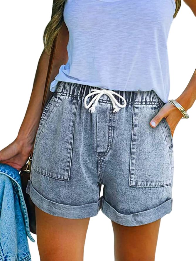 Unifarben Denim Lässig Denim Shorts