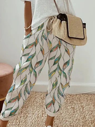Weit Geometrisch Print Schnürung Freizeithose