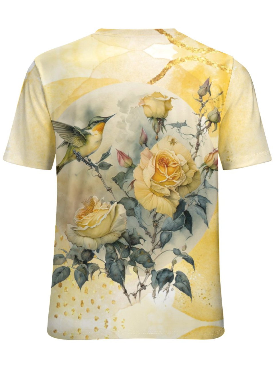 Damen Gelb Geblümt Vogel Einfach Weit T-Shirt