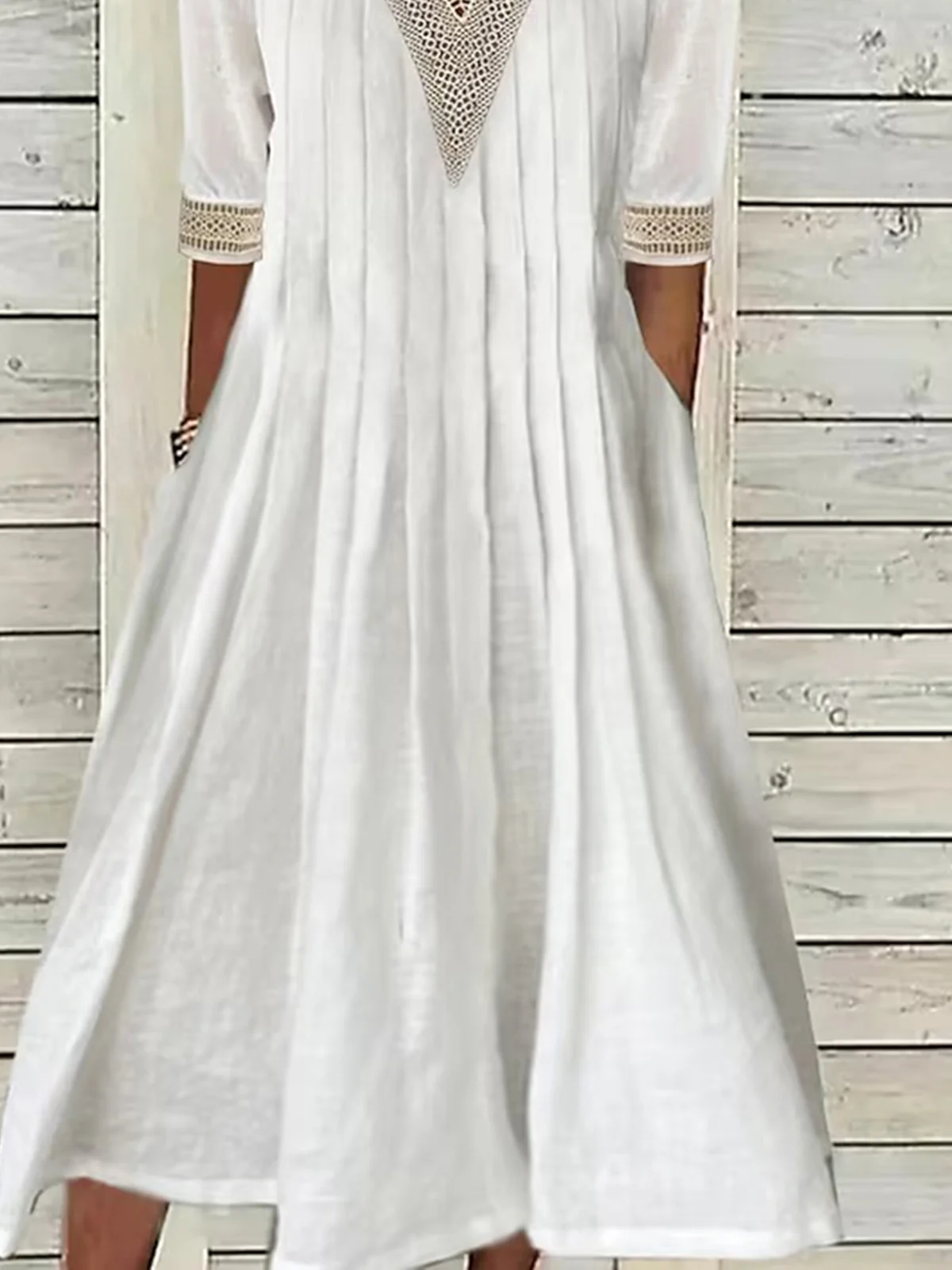 Spitze Baumwolle Leinen Lässig Unifarben Kleid
