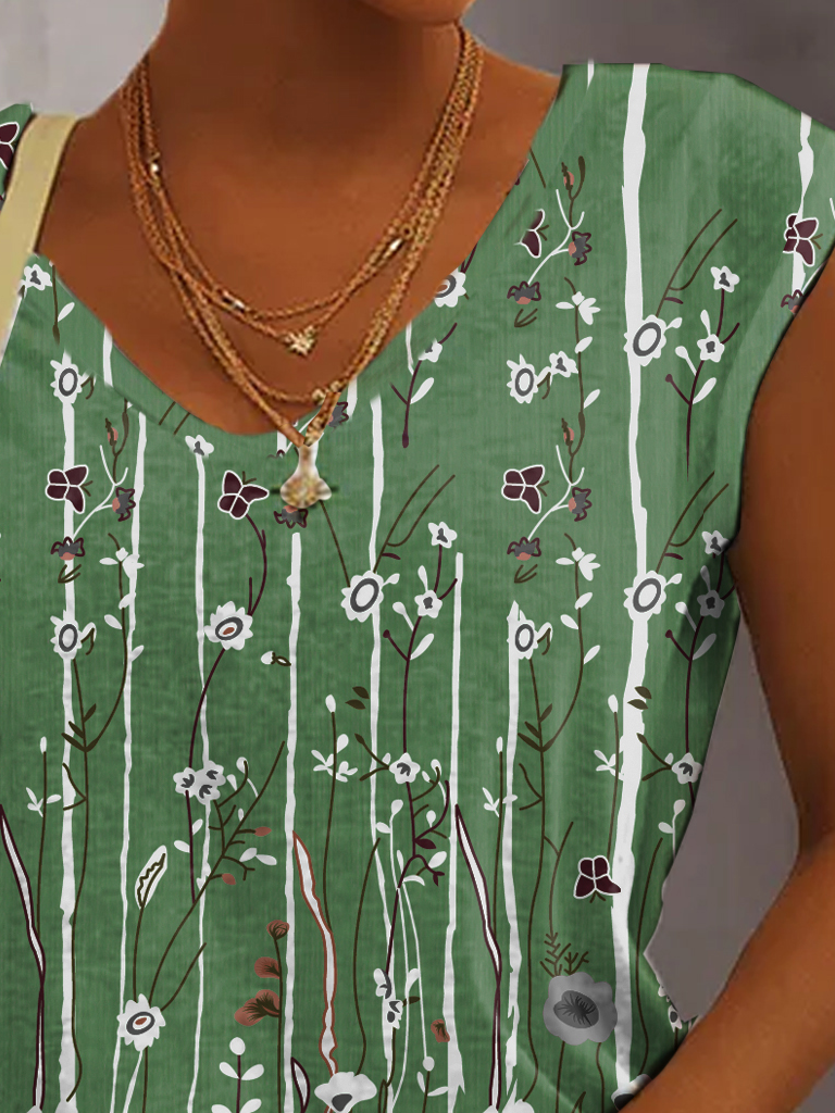 V-Ausschnitt Geblümt Lässig Print Tanktop Oberteile