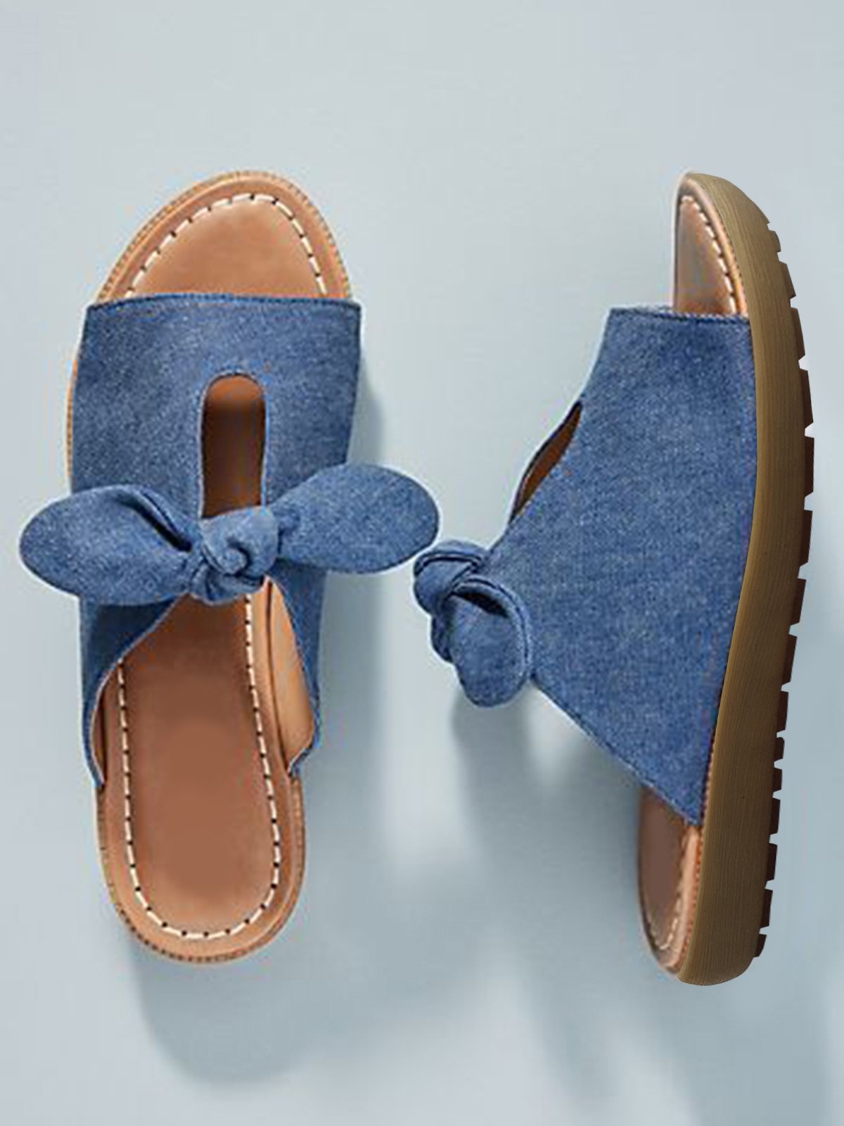 Bequem Weich Unterseite Fashion Verknotet Blau Denim Pantolette