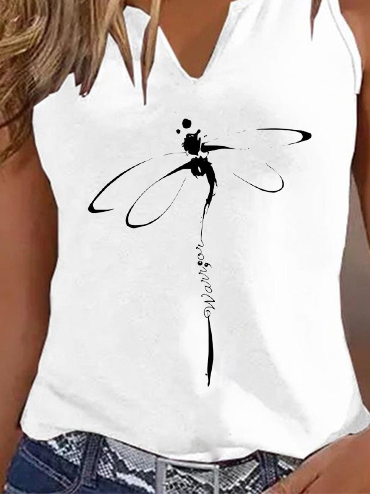 Libelle Lässig Gekerbt Weit Tanktop Oberteile