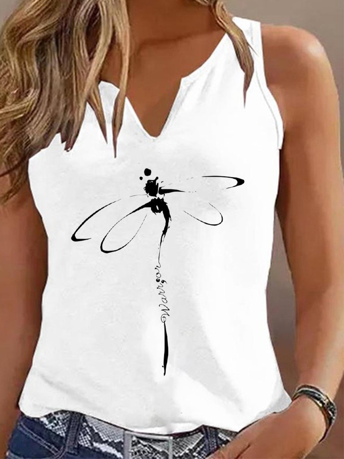 Libelle Lässig Gekerbt Weit Tanktop Oberteile