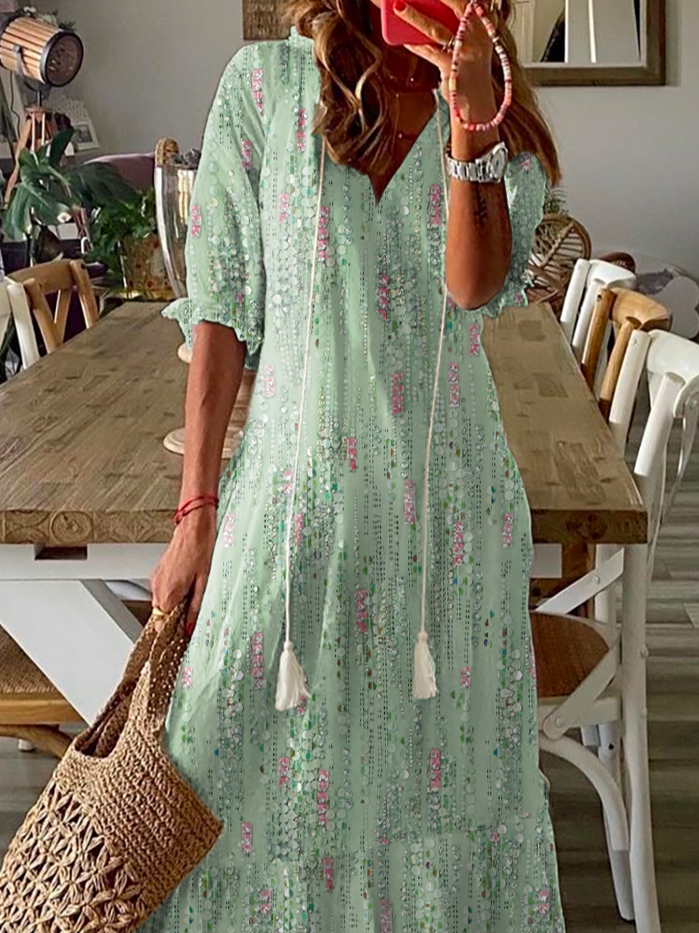 V-Ausschnitt Lässig Abstrakt Print Maxikleid