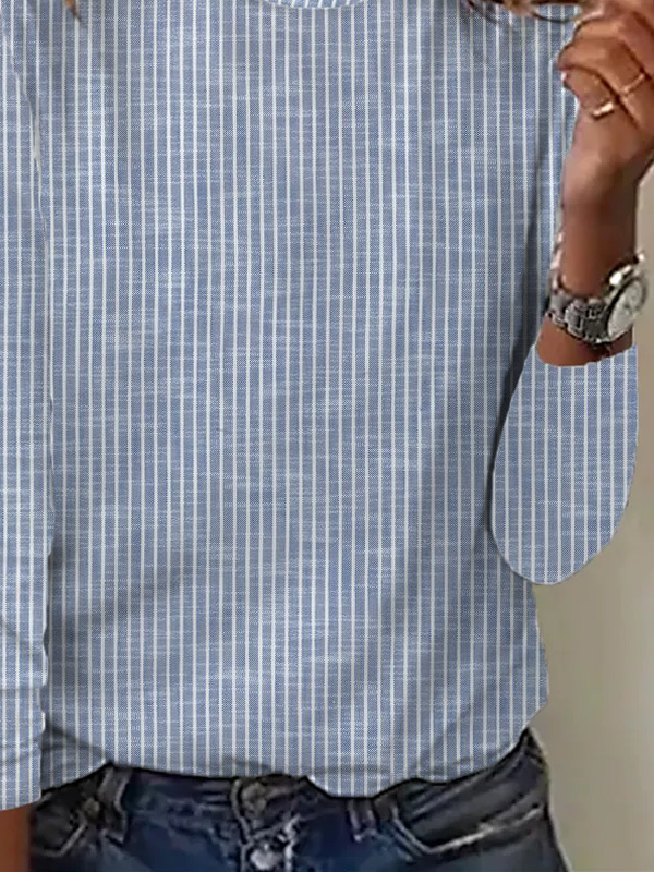 Gestreift Weit Lässig Basic Shirt Langarmshirt Herbst