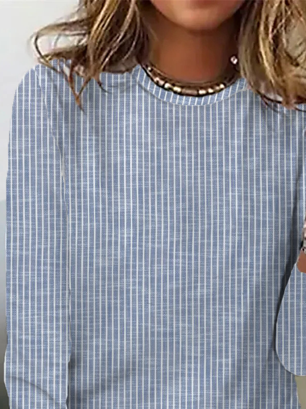 Gestreift Weit Lässig Basic Shirt Langarmshirt Herbst