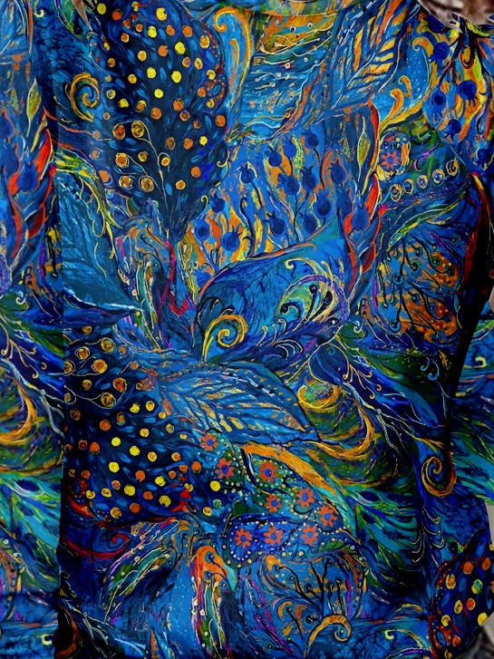 Damen  Pfauenblau Lässig Rundhals Bluse