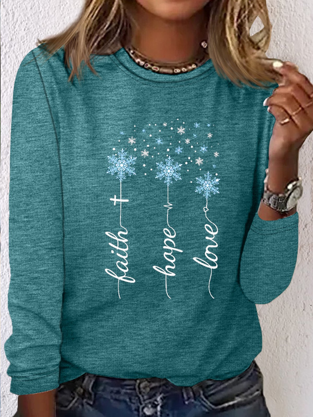 Damen Vertrauen hoffen Liebe Schneeflocken Lässig Rundhals Bluse