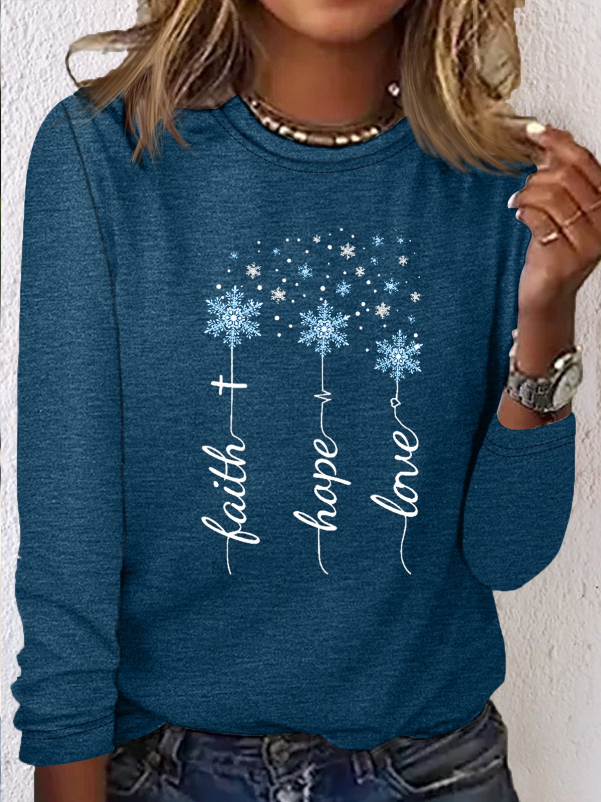 Damen Vertrauen hoffen Liebe Schneeflocken Lässig Rundhals Bluse