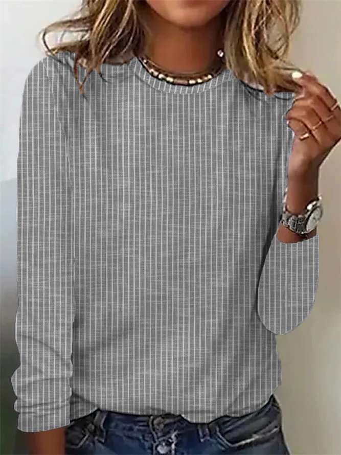 Gestreift Weit Lässig Basic Shirt Langarmshirt Herbst