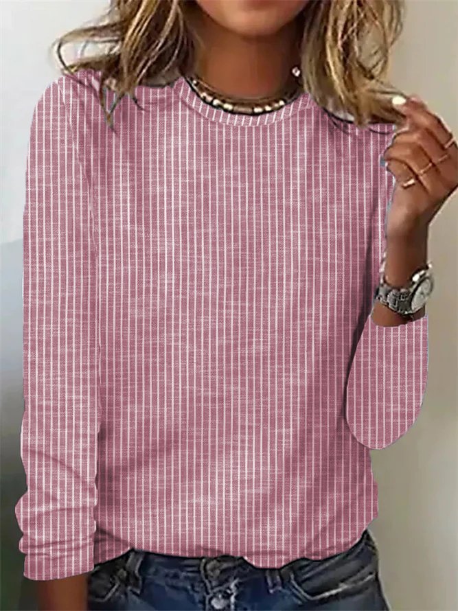 Gestreift Weit Lässig Basic Shirt Langarmshirt Herbst