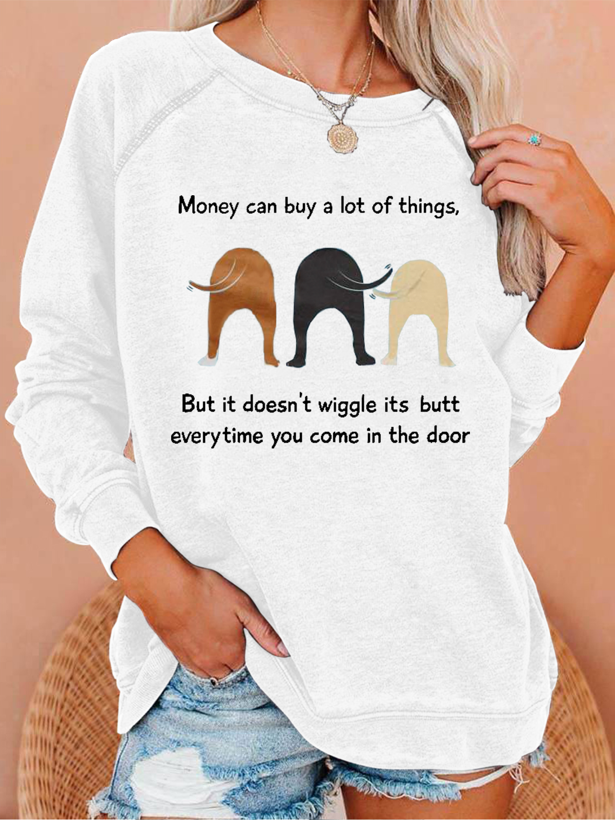 Damen Lustig Geld können Kaufen Sie A Menge der Dinge aber Es Tut es nicht Wackeln Rundhals Lässig Tier Sweatshirt