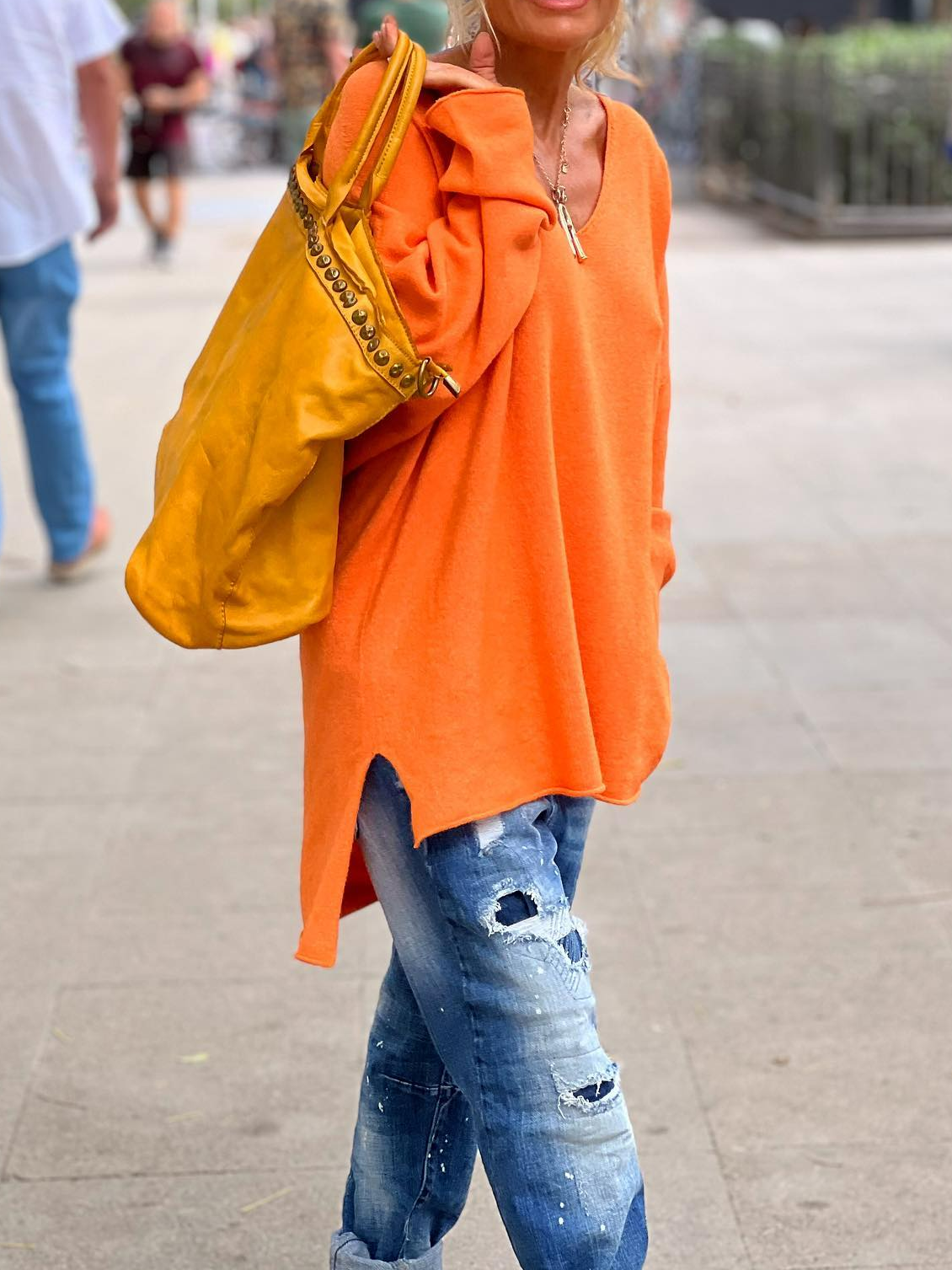 Lässig V Ausschnitt Weit Unifarben  Pullover