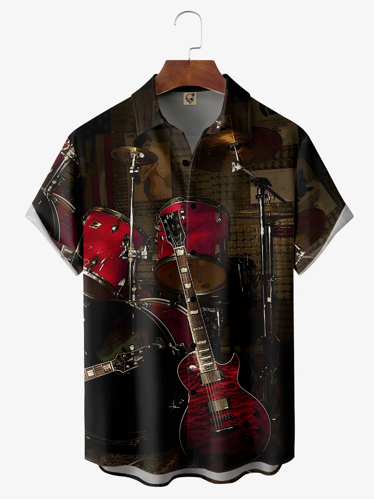 Musik- Gitarre Brusttasche Kurzarm Lässig Bluse