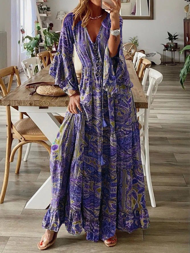 V-Ausschnitt Böhmisch Kleid mit Nein