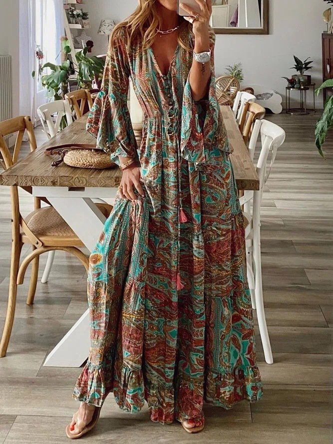 V-Ausschnitt Böhmisch Kleid mit Nein