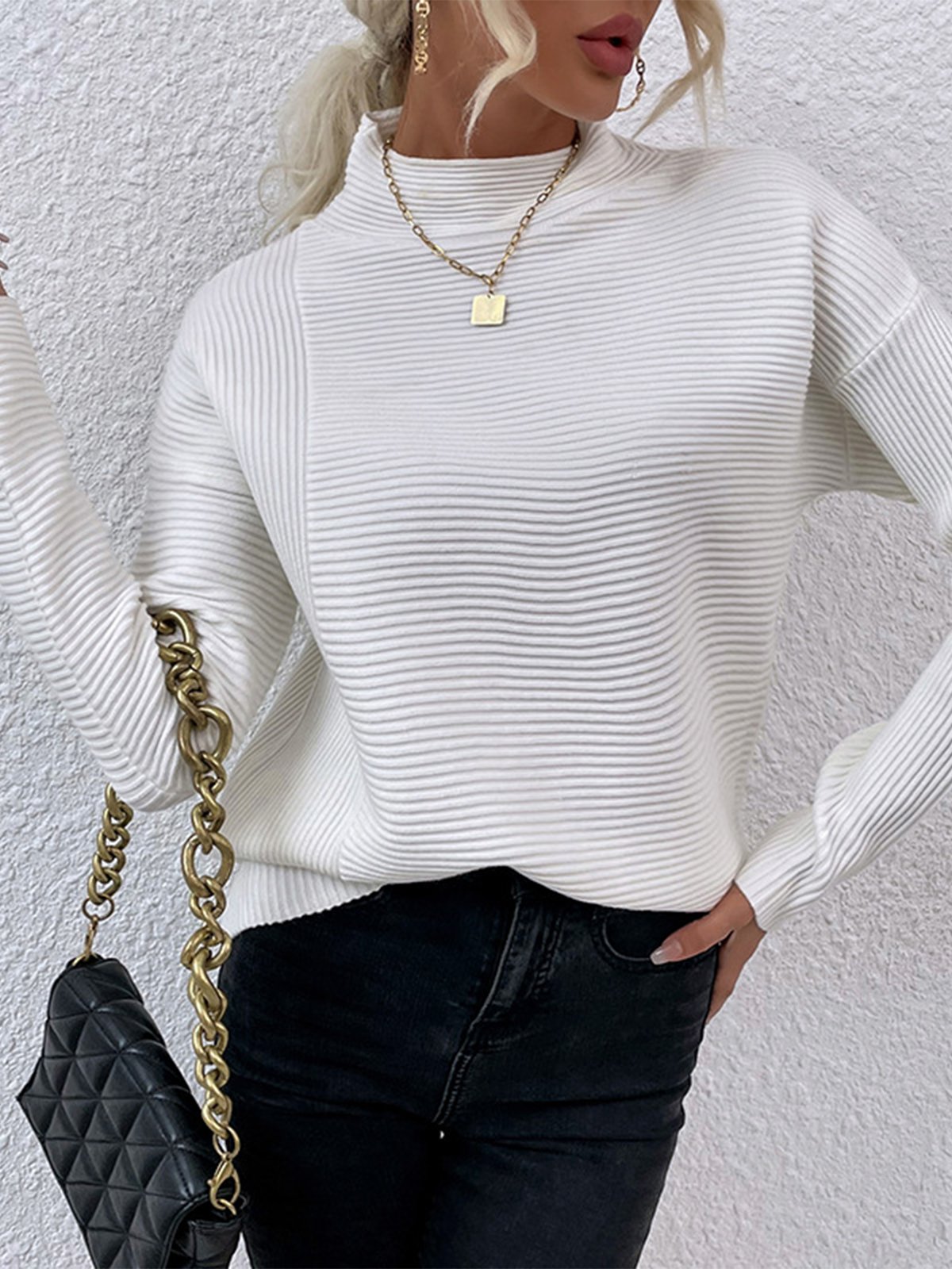 Lässig Rollkragen Sweatshirt