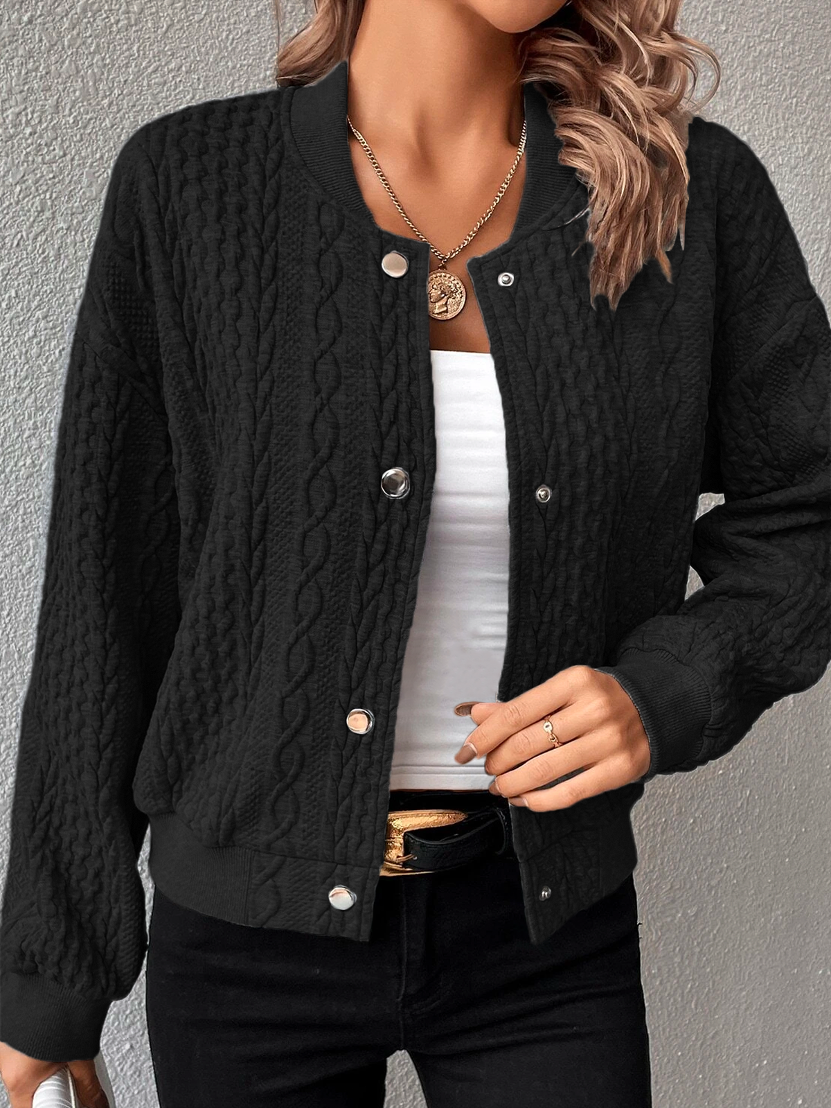 Stehkragen Weit Lässig Jacke