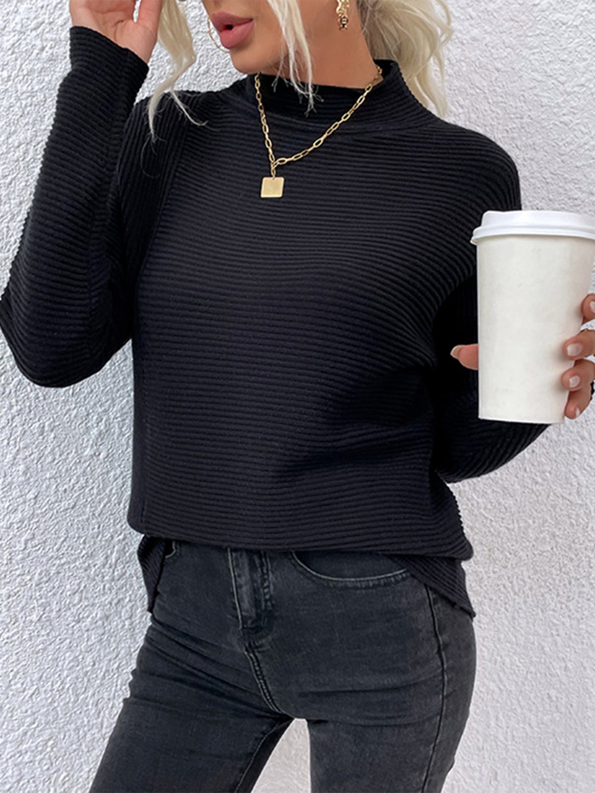 Lässig Rollkragen Sweatshirt